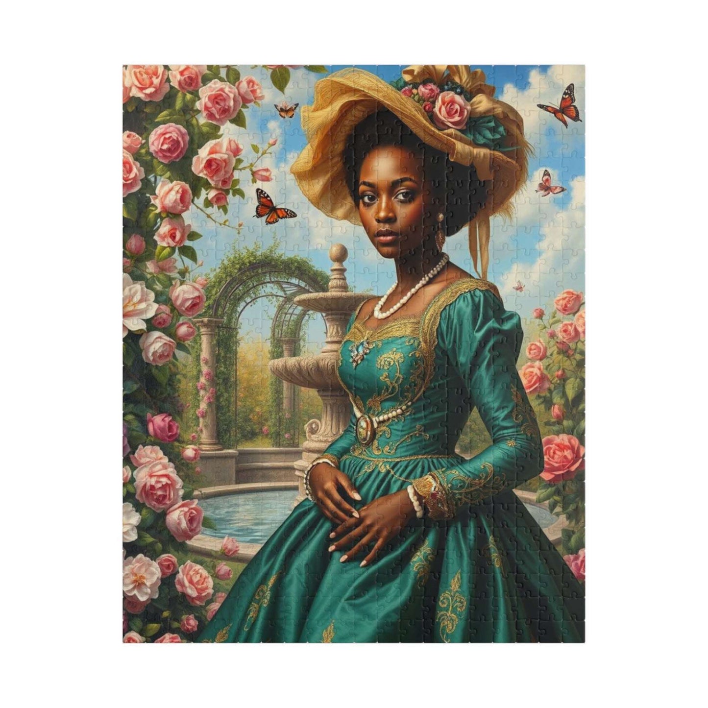 Floral Victorian Black Woman Jigsaw Puzzle, African American Lady Art, Afrocentric Artwork Puzzle The Puzzle Chest