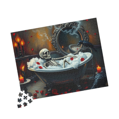 Creepy Cute Skeleton Bubblebath Puzzle, Skeleton Relaxing in Clawfoot Tub with Raven and Roses, Halloween Jigsaw for Spooky Puzzle Lovers Puzzle The Puzzle Chest