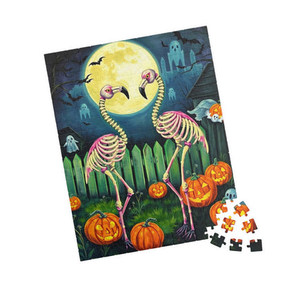 Spooky Garden Waltz Flamingo Jigsaw Puzzle, Halloween-Themed Family Fun Activity, Gift for Puzzle Enthusiast, Festive Puzzle 110-520 Pieces