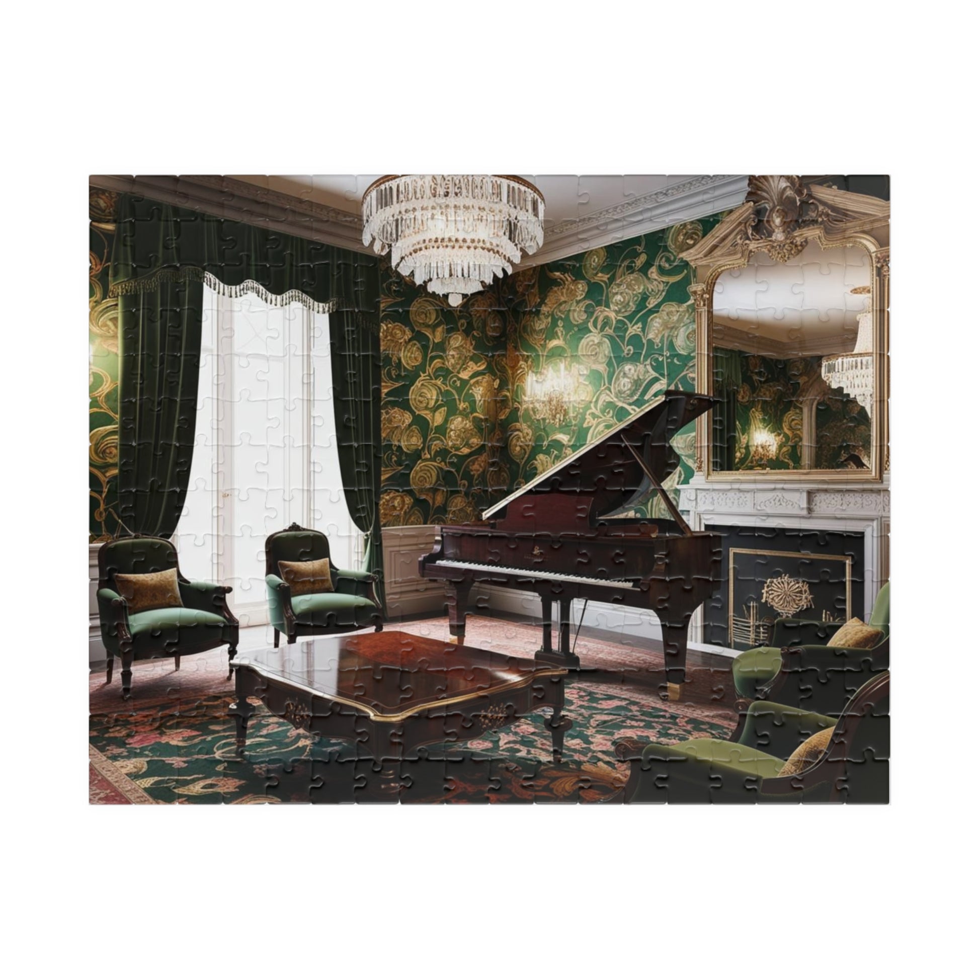 Elegant Vintage Parlor Room Puzzle | 110, 252, 520, 1014-piece Piano Design Jigsaw Game | Art Lover Gift, Family Night Cozy Evening Activity 252 pcs (Horizontal) Puzzle The Puzzle Chest