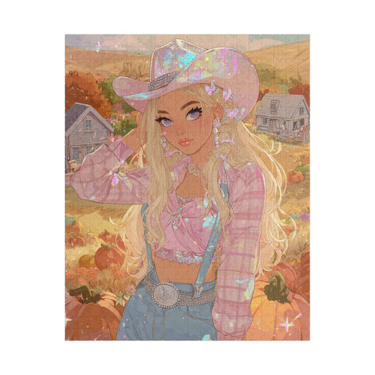 2000s Autumn Cowgirl Jigsaw Puzzle - Glittery Harvest, Retro Y2K Illustration, Holiday Birthday Gift for Puzzle Lover Puzzle The Puzzle Chest