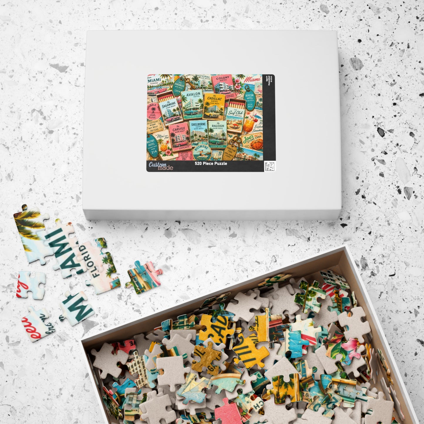 Vintage Miami Matchbook Puzzle | Art Deco Beach Memorabilia Jigsaw | Florida Coastal Tropical Travel Nostalgia