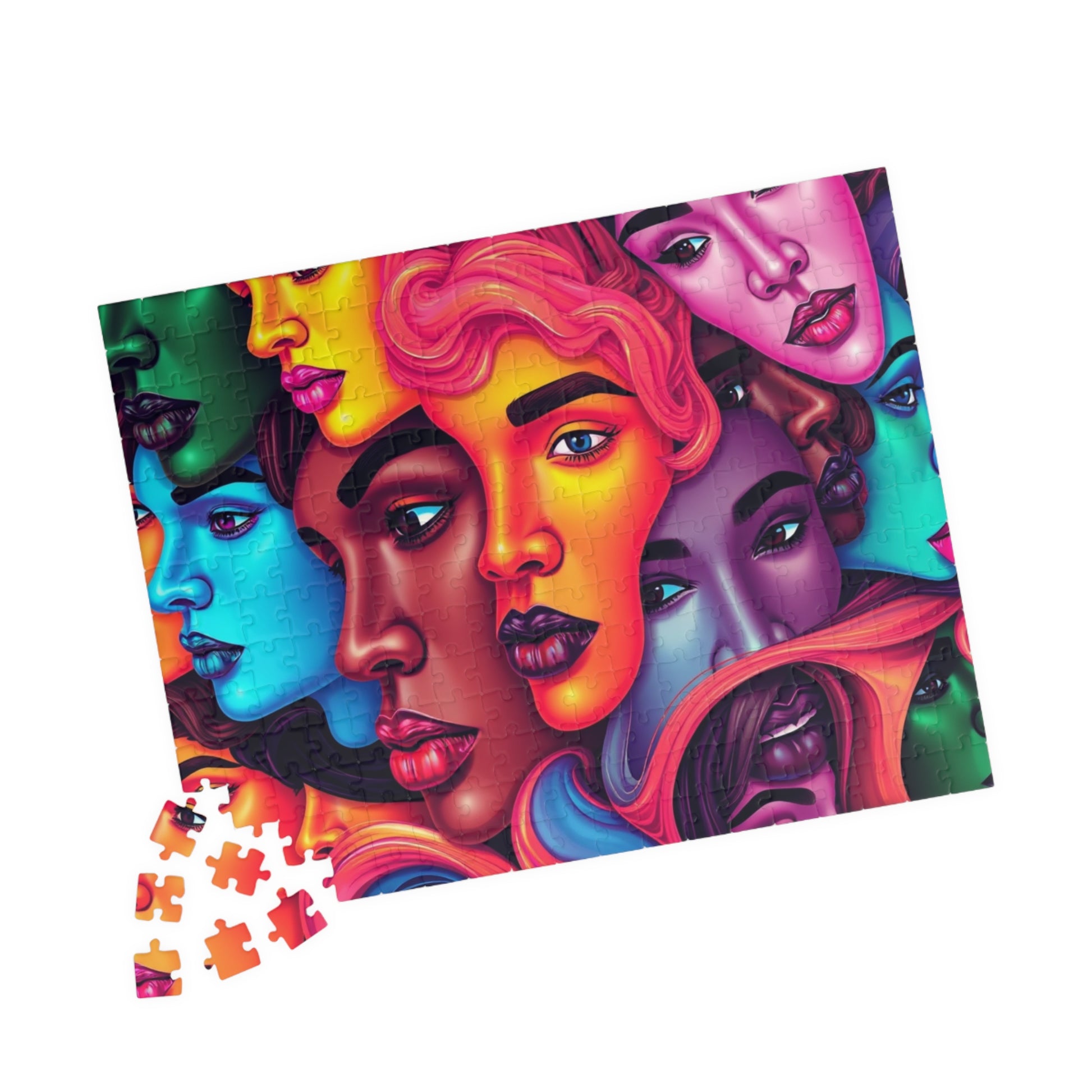 Blended Faces Abstract Jigsaw Puzzle, Interwoven Kaleidoscope Neon Faces, Brain Teaser, Unique Hobby Gift for Puzzle Enthusiasts, Collectors Puzzle The Puzzle Chest