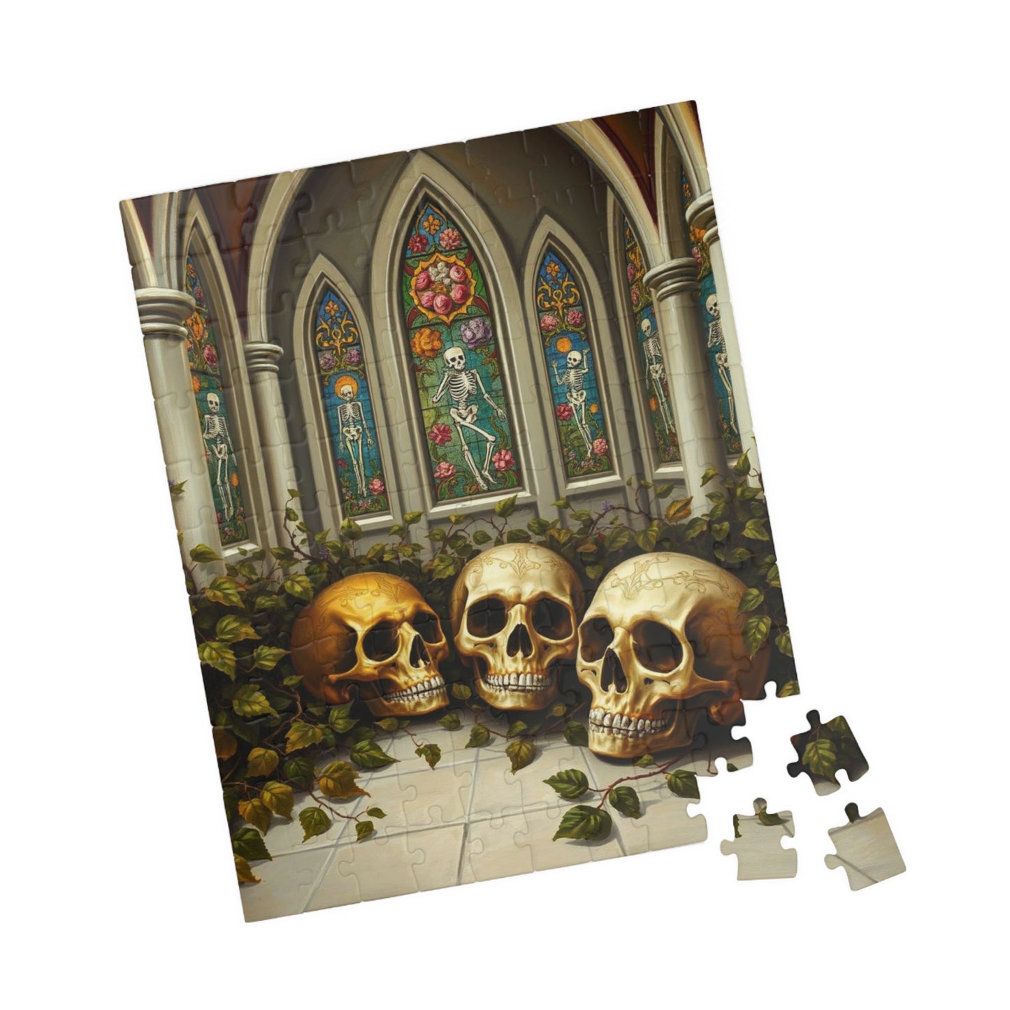 Ornate Ossuary Bloom - Skull Garden Puzzle, Gothic Artwork Jigsaw Game for Gift for Puzzle Lover, Halloween Decor, Stress Relief Activity