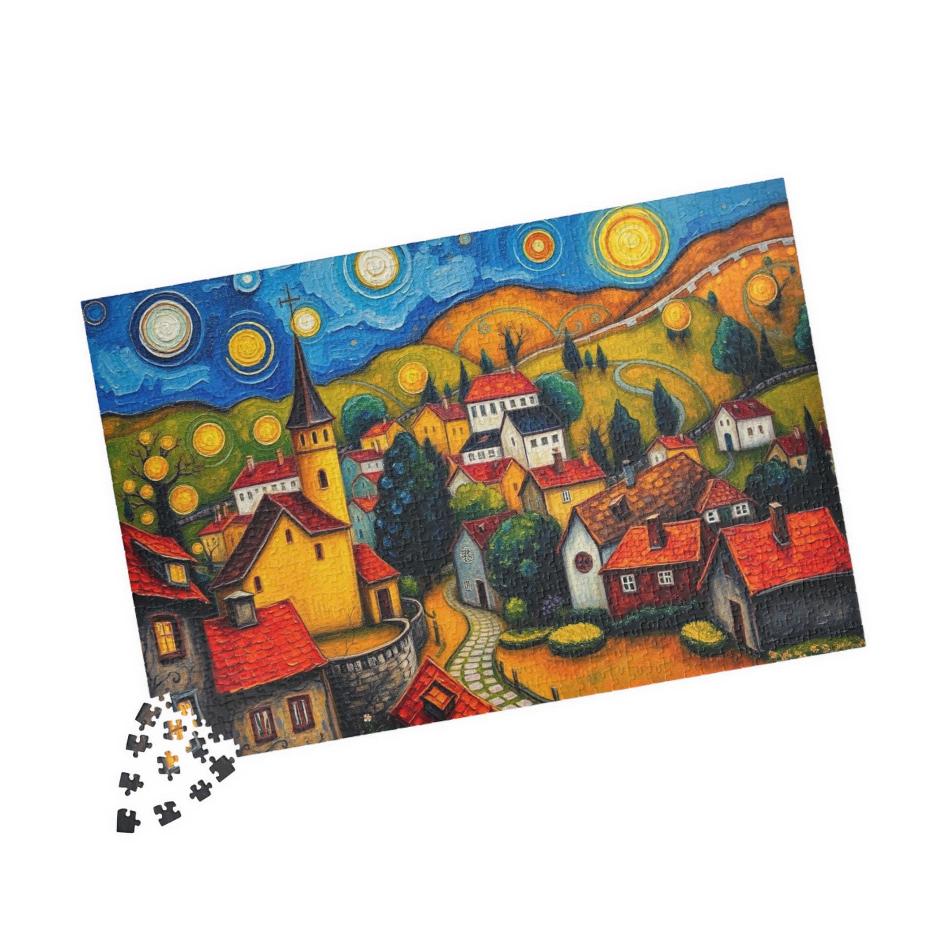 Scenic Village Landscape Jigsaw Puzzle, Holiday or Birthday Gift, Mindful Family Fun Brain Teaser The Puzzle Chest