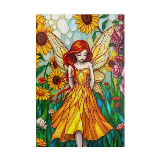 Fairy Sunflower Jigsaw Puzzle - Stained Glass Style, 110/252/520/1014-Piece, Hobby Game, Gift for Fantasy Lover Birthday Holiday
