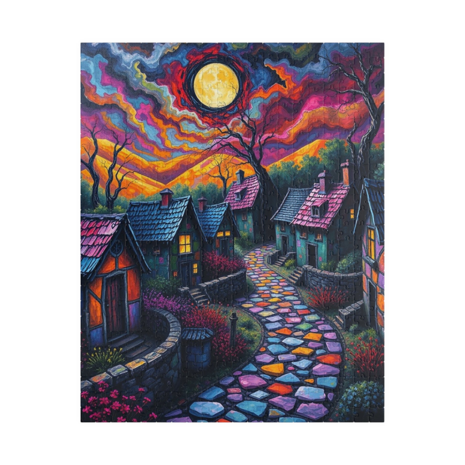 Enchanting Evening Village Puzzle, 110, 252, 520, 1014-piece, Nighttime Scenic Jigsaw Game for Family Fun, Gifts, Home Décor 520 pcs (Vertical) The Puzzle Chest