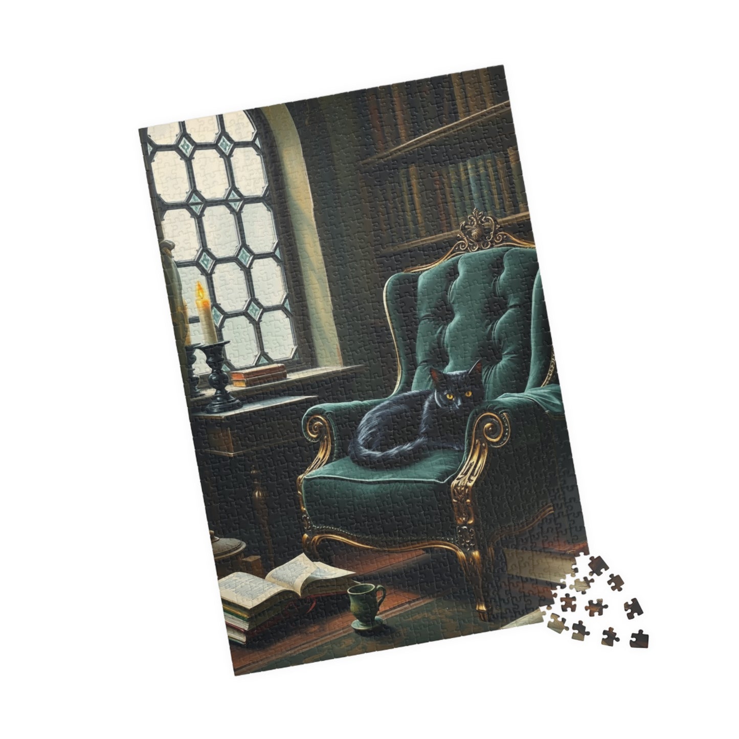 Cozy Gothic Cat Library Puzzle, 110/252/520/1014-Piece Solo Game, Gift Idea for Dark Fantasy Art Enthusiast and Cat Lover, Relaxing Activity Puzzle The Puzzle Chest