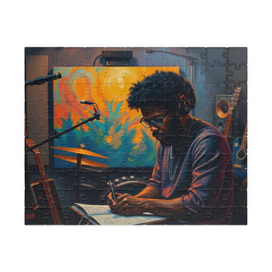 Afrocentric Jigsaw Puzzle, African American Art, Black Man Writing Music in a Studio, Father's Day Gift for Friend Art Enthusiast, Puzzler