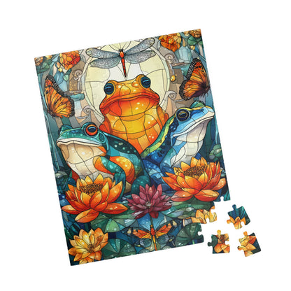 Colorful Frog and Lotus Illustration Puzzle | 110/252/520/1014 Piece Animal Jigsaw 110 pcs (Vertical) Puzzle The Puzzle Chest