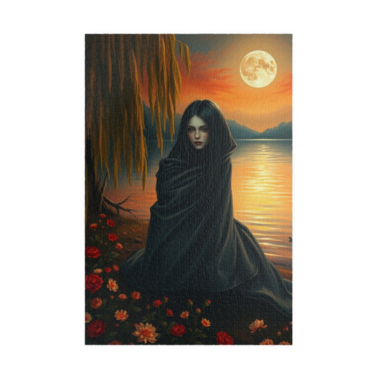 Jigsaw Puzzle, Mythical Selkie Sitting on Lakeshore under Full Moon, Dark Fantasy, 110, 252, 520, 1014-piece, Stress Relief Activity, Home