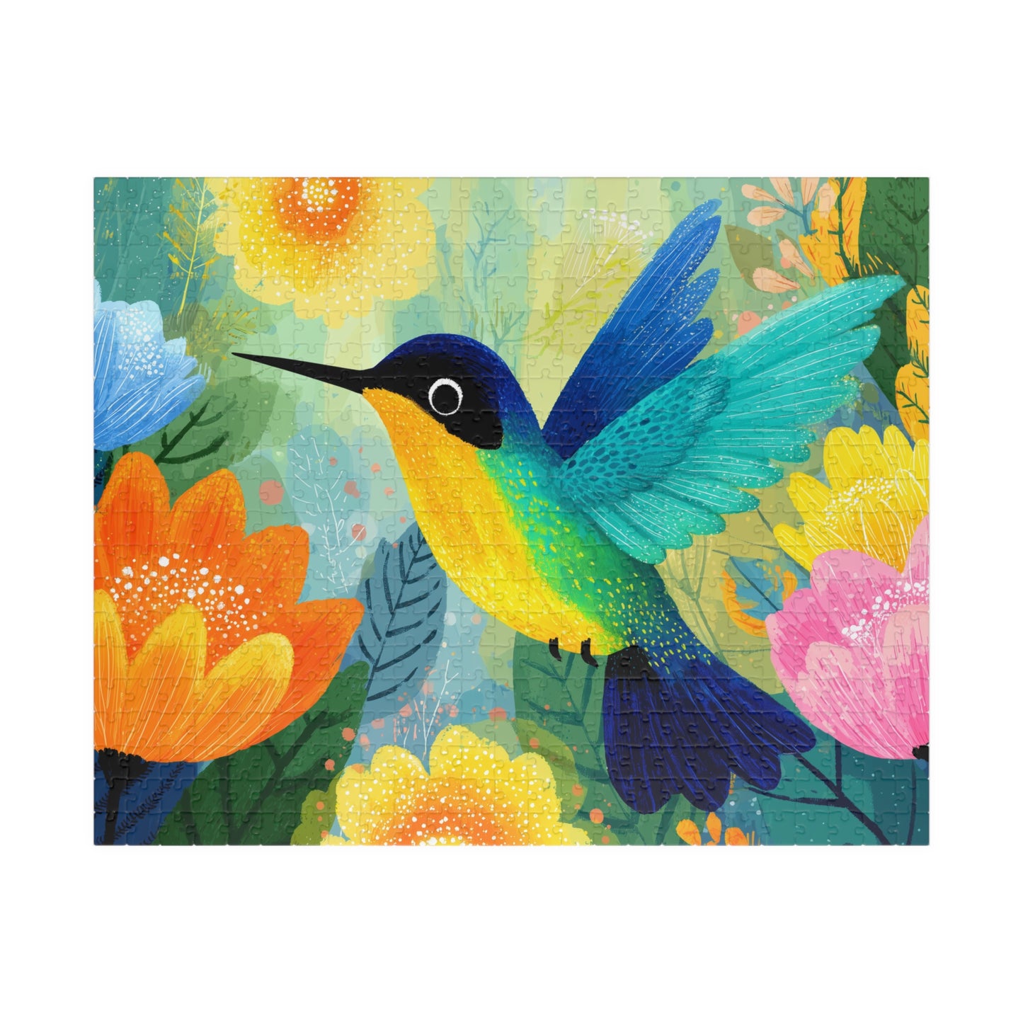 Colorful Hummingbird Illustration Puzzle | Floral Bird Jigsaw Puzzle The Puzzle Chest