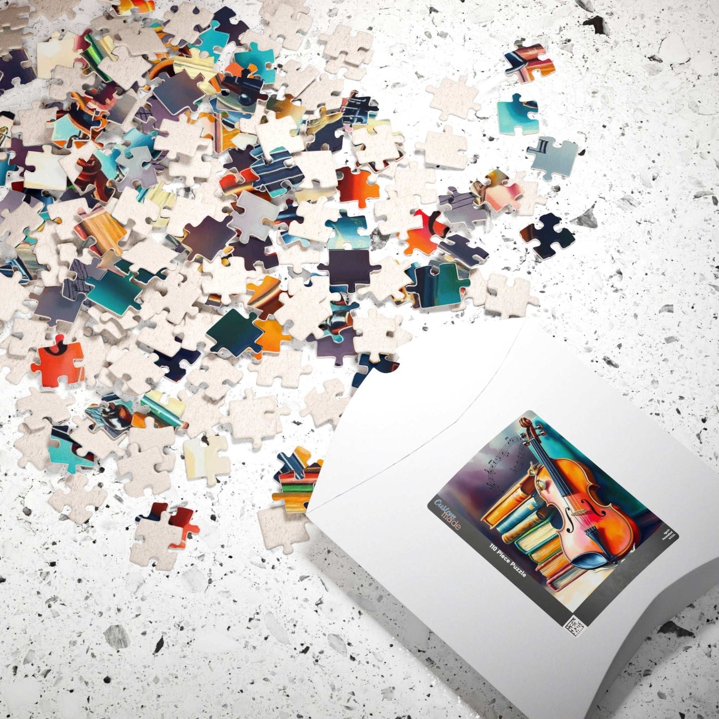 Vintage Violin and Books Jigsaw Puzzle - Musical Notes Swirl Design, Gift for Music Lover, Teacher, or Classical Fans, Entertainment Game