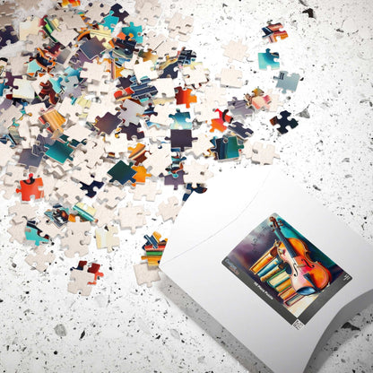 Vintage Violin and Books Jigsaw Puzzle - Musical Notes Swirl Design, Gift for Music Lover, Teacher, or Classical Fans, Entertainment Game