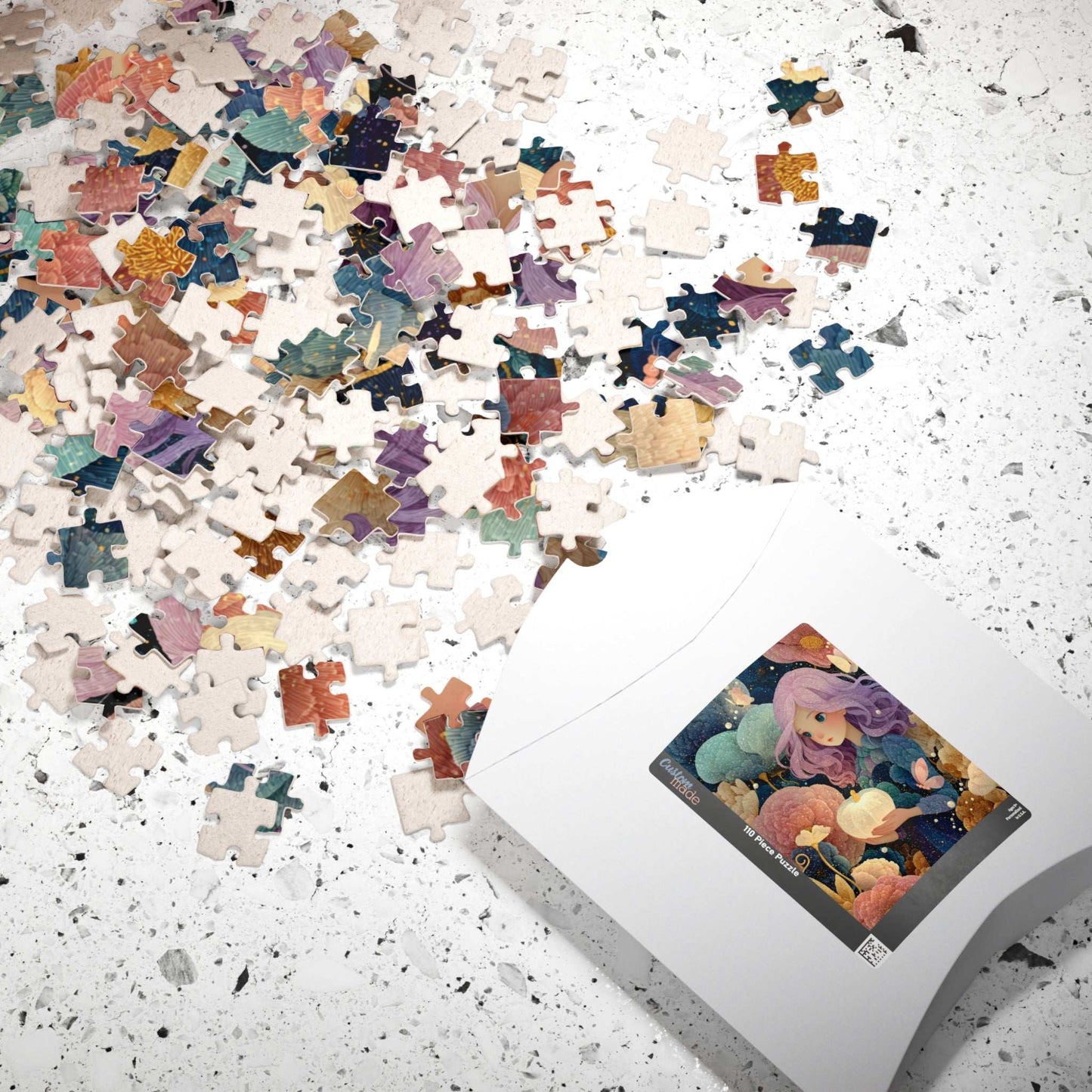 Enchanted Garden Jigsaw Puzzle – Fantasy Girl with Lavender Hair, Magical Pumpkins, Autumn Scene Puzzle The Puzzle Chest
