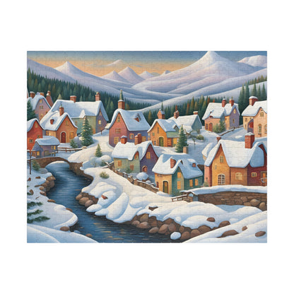 Jigsaw Puzzle, Scandinavian Winter Village, Lake & Mountain View, 110, 252, 520, 1014-Piece. Winter Wonderland Puzzle, Christmas Gift, 520 pcs (Horizontal) The Puzzle Chest