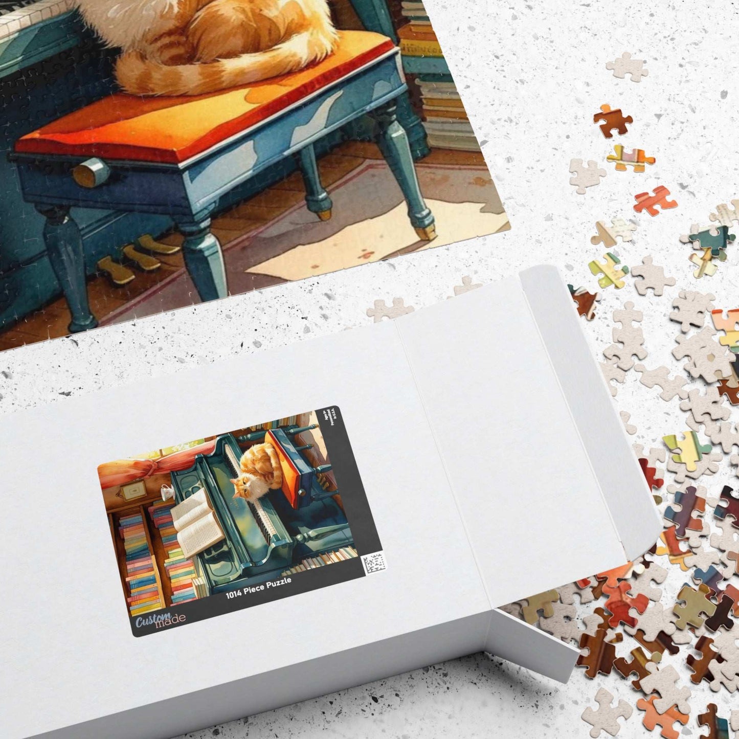 Cozy Piano Reading Nook Jigsaw Puzzle, Birthday Gift for Book Lover, Cat Mom, Piano Teacher & Music Fan, Cat Themed Puzzle, Indoor Activity