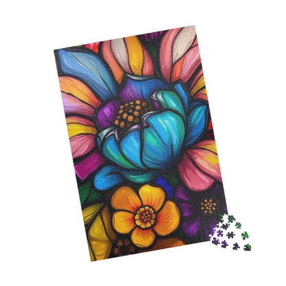 Floral Radiance Jigsaw Puzzle - Stained Glass Style 110-1014 piece, Art Therapy, Gift for Flower Lover, Family Game Night, Fun Home Activity