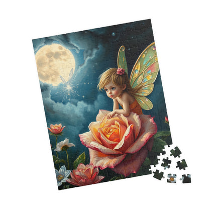 Fairy and Rose Jigsaw Puzzle, Fairy Perched on Dew-Covered Rose in Moonlit Meadow, Brain Teaser, Fun Family Activity, Fantasy Lover Gift Puzzle The Puzzle Chest