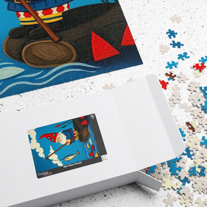 Nordic Gnome Fishing Dockside Jigsaw Puzzle – Scandinavian Folk Art Illustration Puzzle The Puzzle Chest