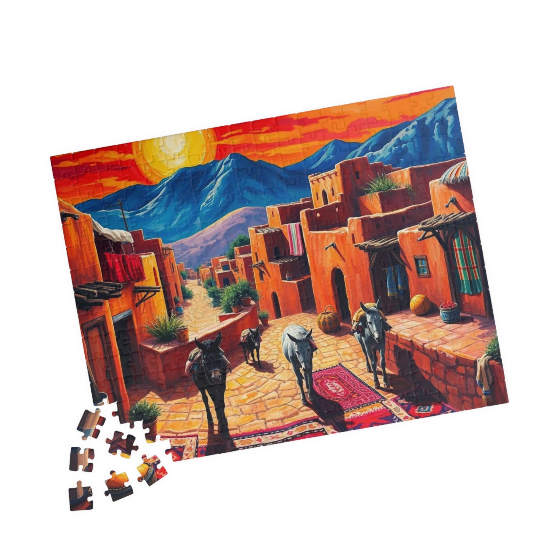 Berber Village Puzzle with Atlas Mountains and Earthy Red Adobe Homes Puzzle The Puzzle Chest