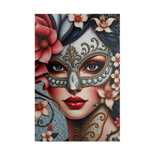 Mosaic Portrait Masked Woman Puzzle - Venetian Style Floral Mask, Stunning Art for Unique Gifts, Game Night, Family Fun 1014 pcs (Vertical) Puzzle The Puzzle Chest