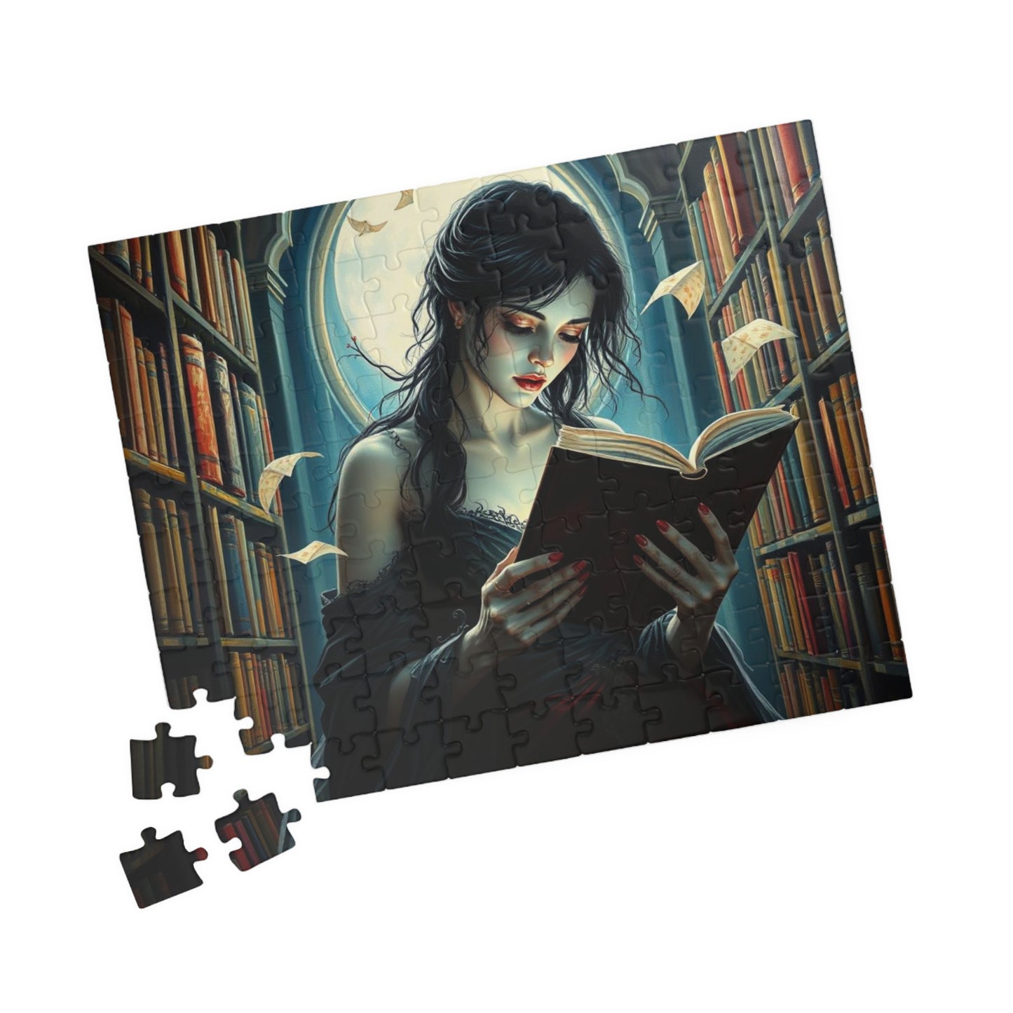 The Poet's Muse Jigsaw Puzzle, Spectral Woman Reading in Library, Gothic Puzzle, Dark Fantasy Puzzle, Mystical Book Lover Gift for Friend Puzzle The Puzzle Chest