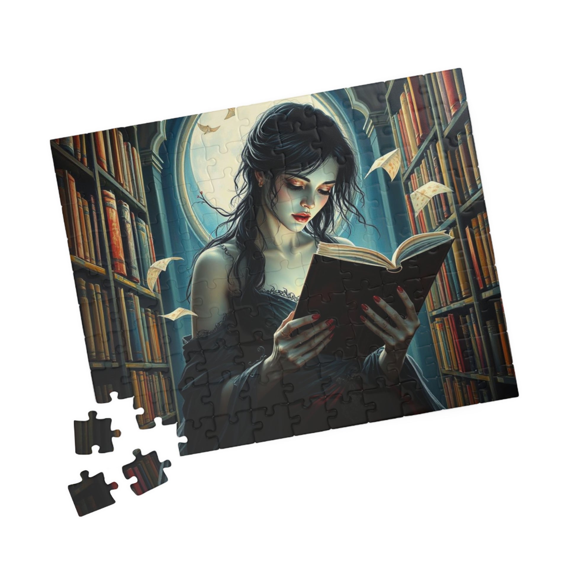 The Poet's Muse Jigsaw Puzzle, Spectral Woman Reading in Library, Gothic Puzzle, Dark Fantasy Puzzle, Mystical Book Lover Gift for Friend Puzzle The Puzzle Chest