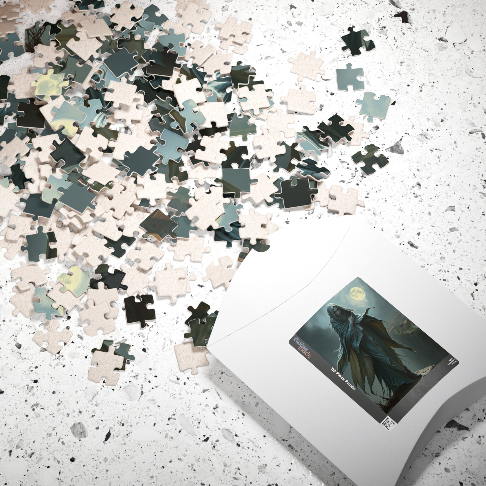 Gothic Puzzle, Banshee Design 110-1014 Piece Jigsaw, Moonlit Village Windswept Cliff Silver Gray Shroud, Unique Gift Idea, Relaxing Activity Puzzle The Puzzle Chest