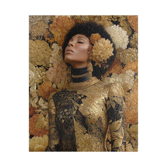 Melanin Majesty Afrocentric Art Jigsaw Puzzle - Black Woman Beauty with Natural Hair and Floral Patterns Puzzle The Puzzle Chest