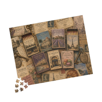 Vintage France Matchbook Puzzle | Paris Travel Memorabilia Jigsaw | French Café Collection Challenge | European Nostalgia 520 pcs (Horizontal) Puzzle The Puzzle Chest