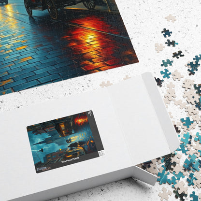 Gothic Victorian Street Jigsaw Puzzle (110-1014 Piece), Haunted Street with Gas Lamps, Rain, and Cloaked Shadows, Gift for Fans of Dark Art Puzzle The Puzzle Chest