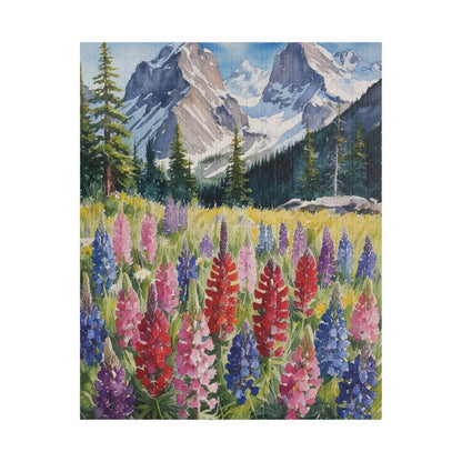 Floral Wildflower Puzzle, Landscape Alpine Meadow Jigsaw - Indian Paintbrush, Lupines, Snow-Capped Mountains, Fun Family Activity Game Night 520 pcs (Vertical) Puzzle The Puzzle Chest