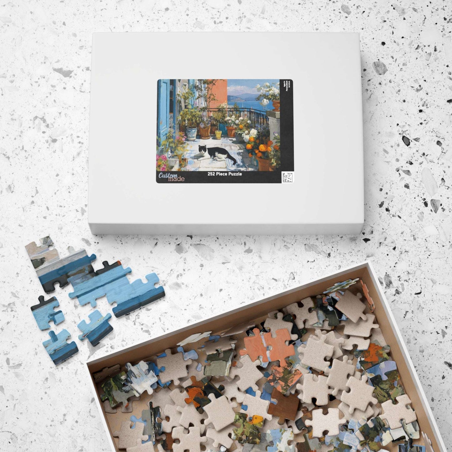 Cat on the Flower Balcony – Seaside Fauvist Jigsaw Puzzle, Animal Theme Kitten Puzzle Puzzle The Puzzle Chest