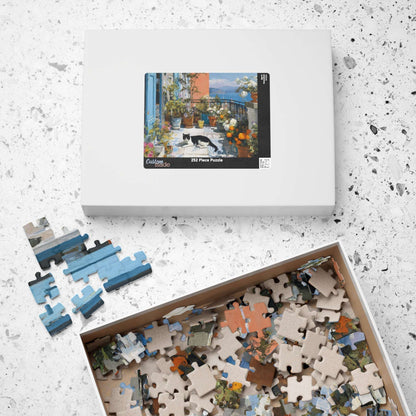Cat on the Flower Balcony – Seaside Fauvist Jigsaw Puzzle, Animal Theme Kitten Puzzle Puzzle The Puzzle Chest