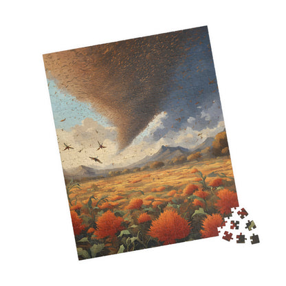 Biblical Plagues Jigsaw Puzzle, Locusts Swarming Over a Barren Landscape, Faith-Based Christian Theme Game, Spiritual Gift for Puzzle Lover