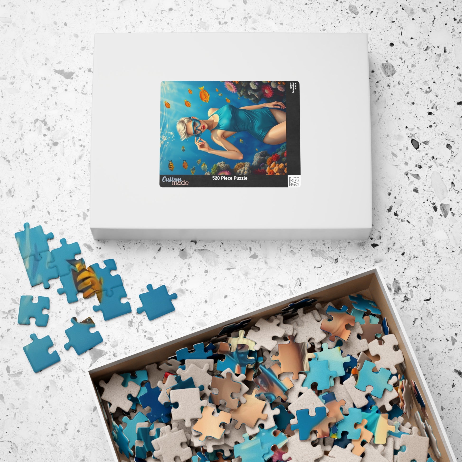 Puzzle, Woman Snorkeling on Coral Reef, Jigsaw Game for Adults, 110/252/520/1014-piece, Relaxing Activity, Mindfulness Gift, Ocean Scene Puzzle The Puzzle Chest
