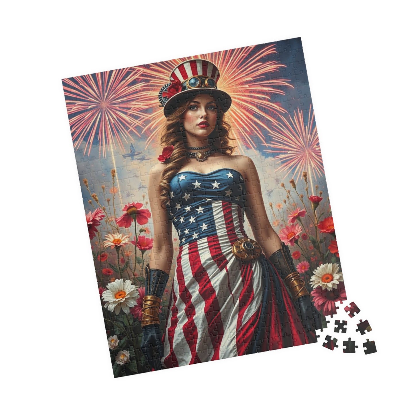 Patriotic Puzzle Art for Independence Day - Woman Portrait, American Theme Jigsaw Game, 110 252 520 1014-piece Puzzles, Family Fun Activity