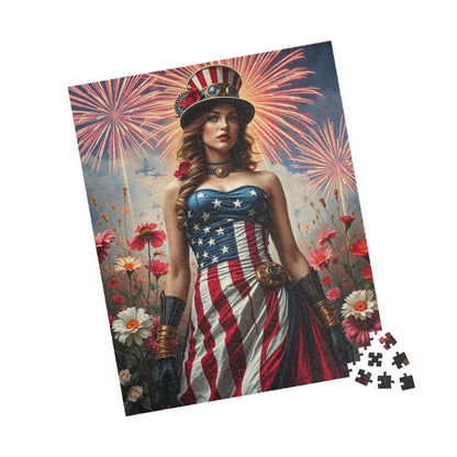 Patriotic Puzzle Art for Independence Day - Woman Portrait, American Theme Jigsaw Game, 110 252 520 1014-piece Puzzles, Family Fun Activity