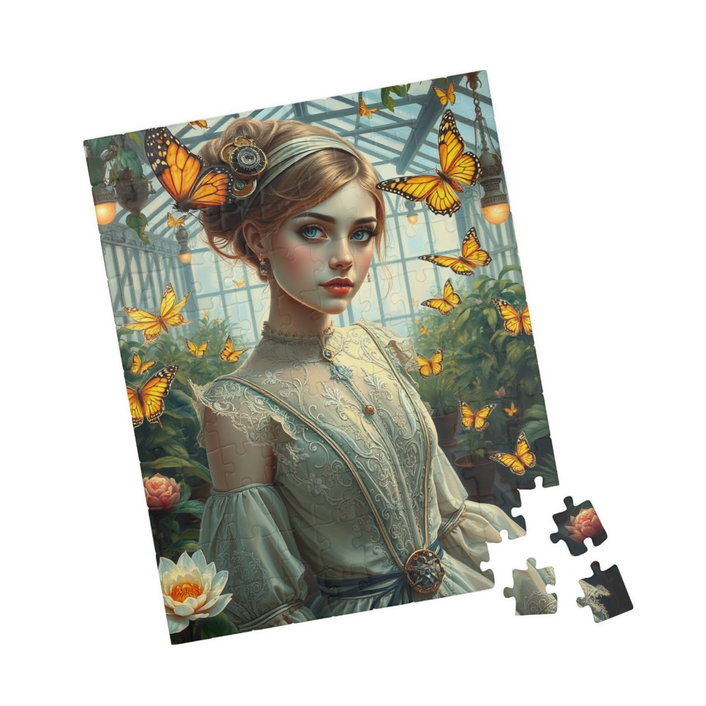 Steampunk Jigsaw Puzzle - Mechanical Butterfly and Woman in Greenhouse, 110 252 520 1014-Piece, Fun Family Activity, Unique Puzzle Lover Gift Puzzle The Puzzle Chest