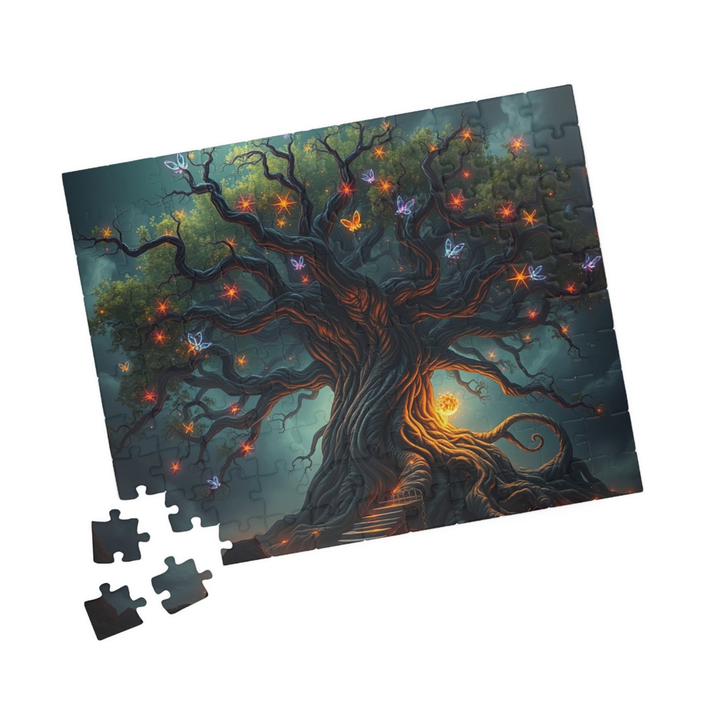 Gothic Jigsaw Puzzle, Ancient Tree with Neon Vines, Fantasy Dark Art Puzzle for Adult, Gift for Puzzle Lover Art Enthusiast Present, Unique Puzzle The Puzzle Chest