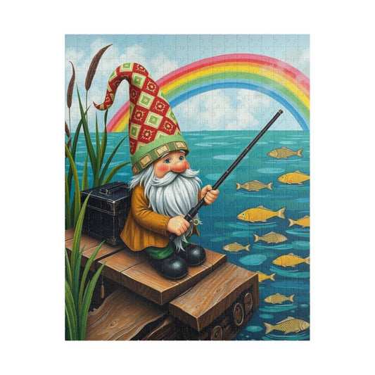 Gnome Fishing by Lake – Whimsical Folk Art Lakeside Jigsaw Puzzle Puzzle The Puzzle Chest