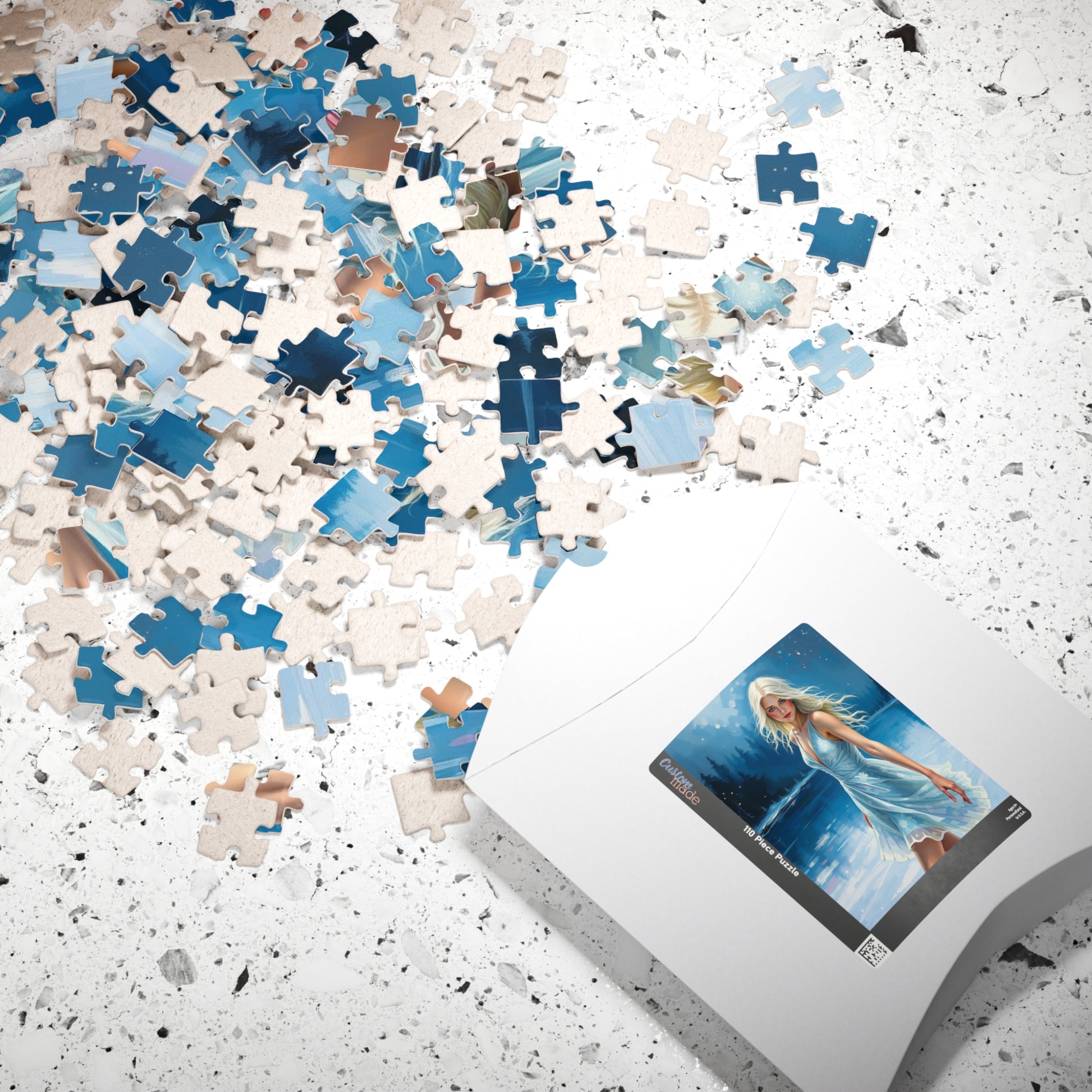 Puzzle - Ice Skating Woman on Frozen Lake, 110, 252, 520, 1014-piece Jigsaw, Sparkling Silver Skating Dress, Winter Activity, Relaxing Puzzle The Puzzle Chest
