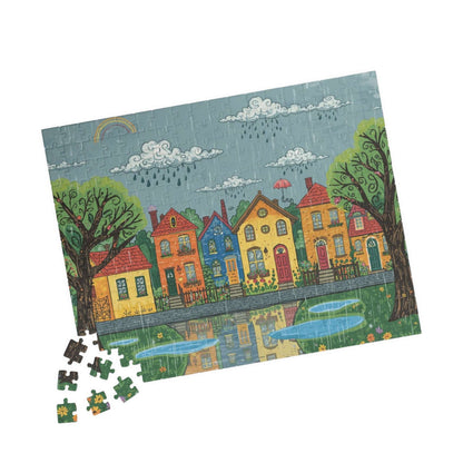 Charming Neighborhood Jigsaw Puzzle - Rainy Day In Town 252 pcs (Horizontal) Puzzle The Puzzle Chest