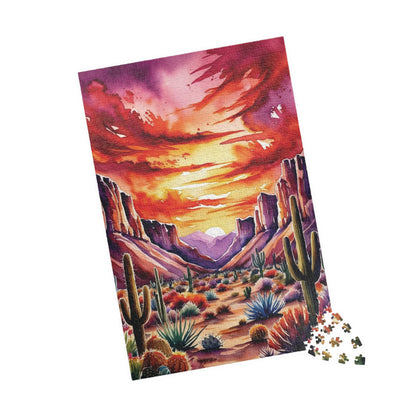 Puzzle - Desert Landscape 1000 Piece Jigsaw, Cactus Sunset Mountain Scene, Challenging Adult Hobby Game, Relaxing Family Activity, Home Puzzle The Puzzle Chest