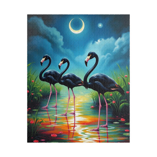 Moonlit Marsh March - Serene Flamingo Puzzle, 110, 252, 520, 1014-Piece, Holiday Birthday Gift for Bird Lover, Family Game Night, Home Decor