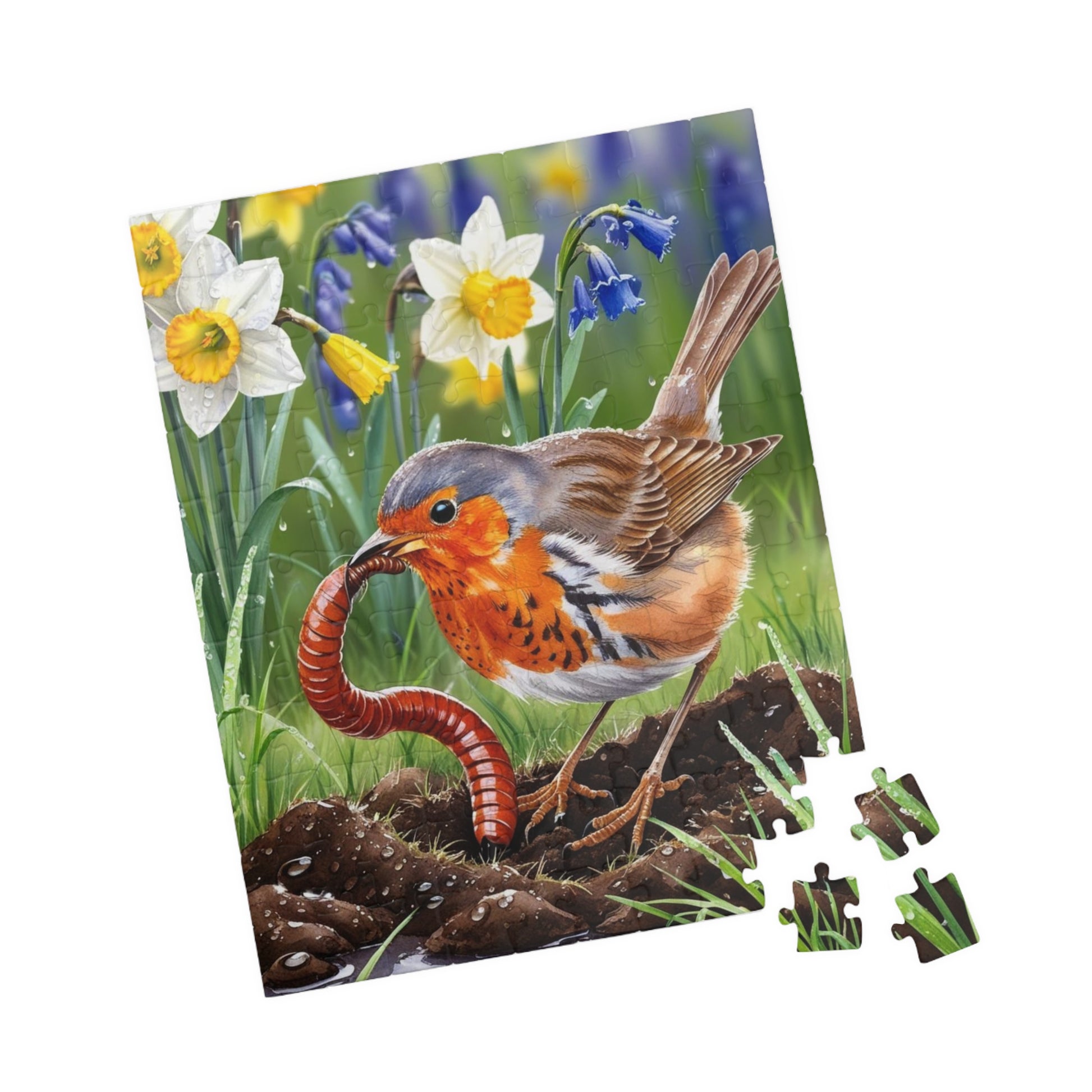 Robin and Worm Puzzle, Bird Spring Scene Flower Background Animal Jigsaw Game, 520-Piece Fun Family Activity, Gift Idea for Nature Lovers Puzzle The Puzzle Chest