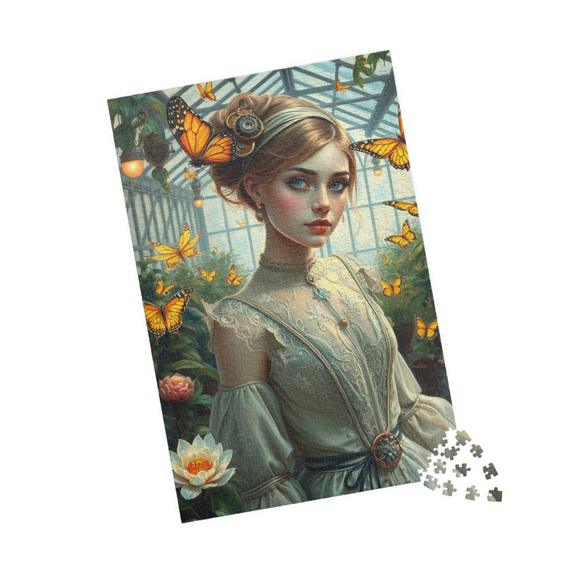Steampunk Jigsaw Puzzle - Mechanical Butterfly and Woman in Greenhouse, 110 252 520 1014-Piece, Fun Family Activity, Unique Puzzle Lover Gift Puzzle The Puzzle Chest