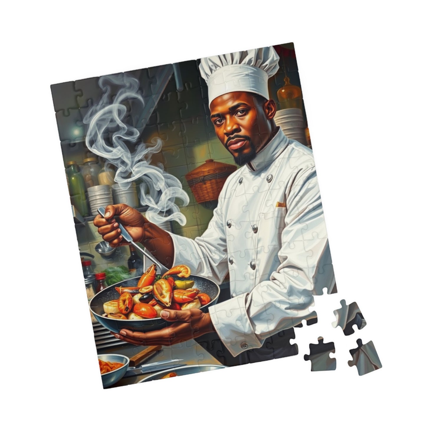 Chef Themed Afrocentric Puzzle - Culinary Black Art Jigsaw, Gift for Foodies, Family Fun Activity, Unique Gift for African American Male 110 pcs (Vertical) Puzzle The Puzzle Chest
