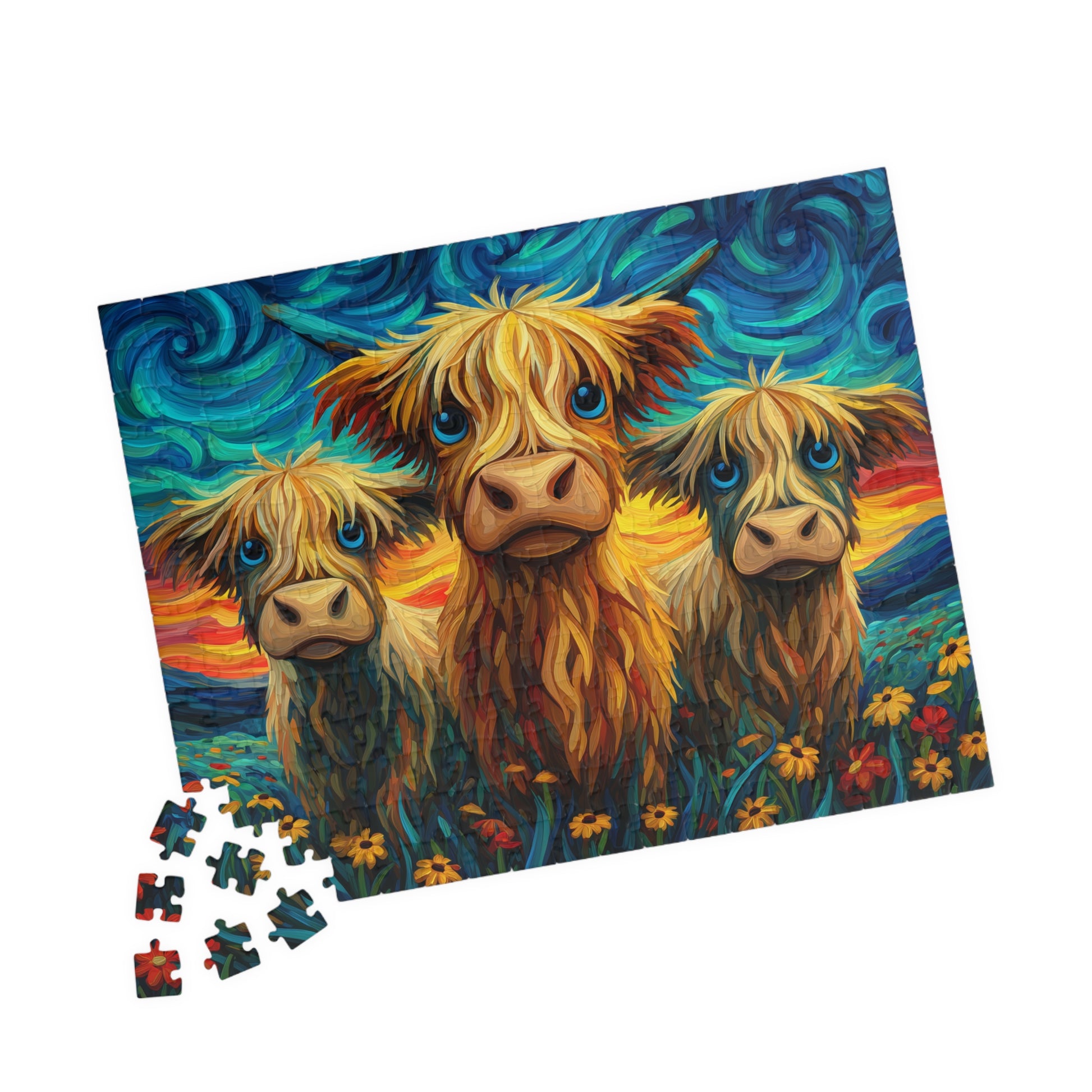 Colorful Highland Cows Puzzle | 110-520 Piece Jigsaw 252 pcs (Horizontal) Puzzle The Puzzle Chest